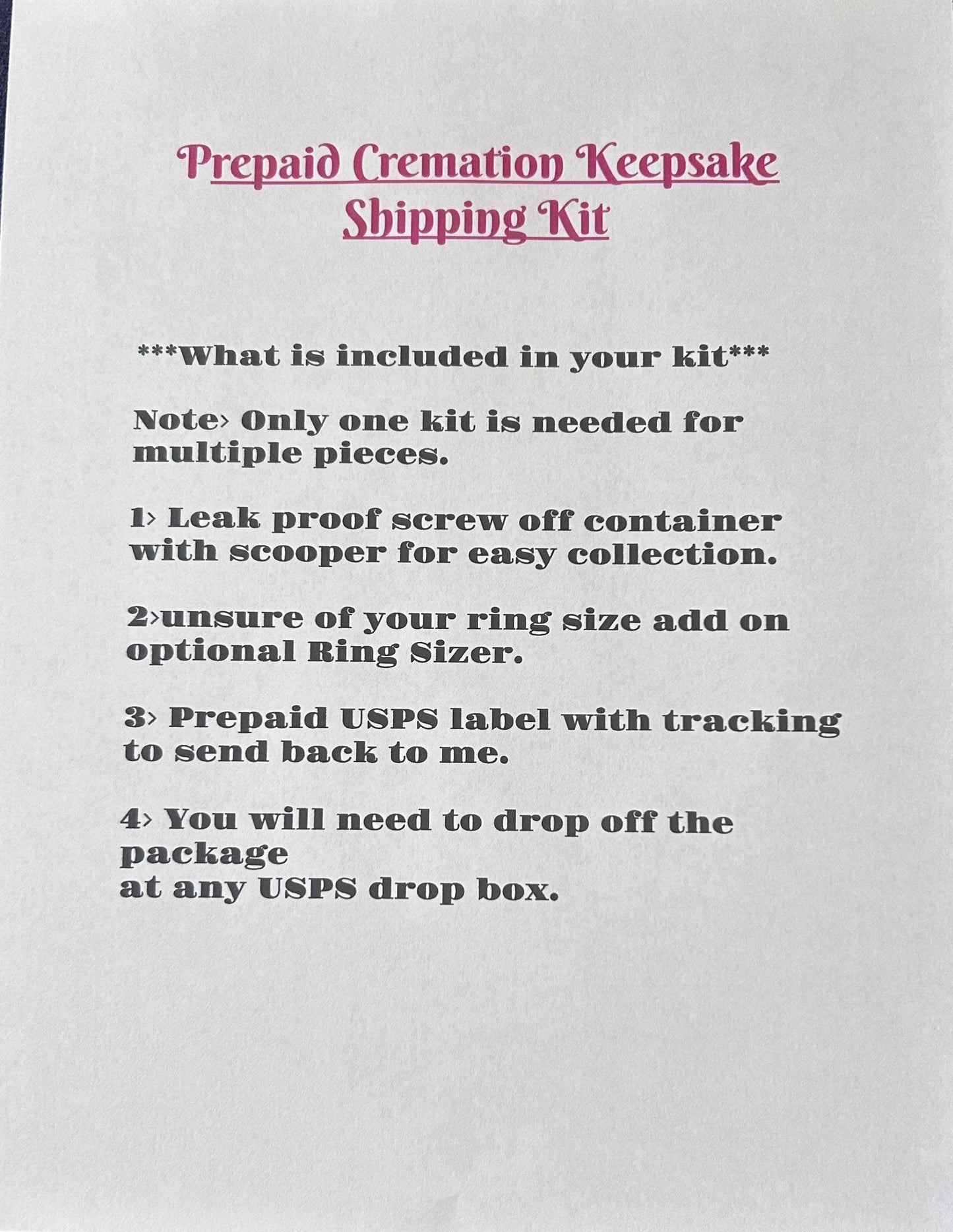 Cremation Collection Kit | Prepaid Shipping Kit | Collection Kit | Keepsake Collection Kit