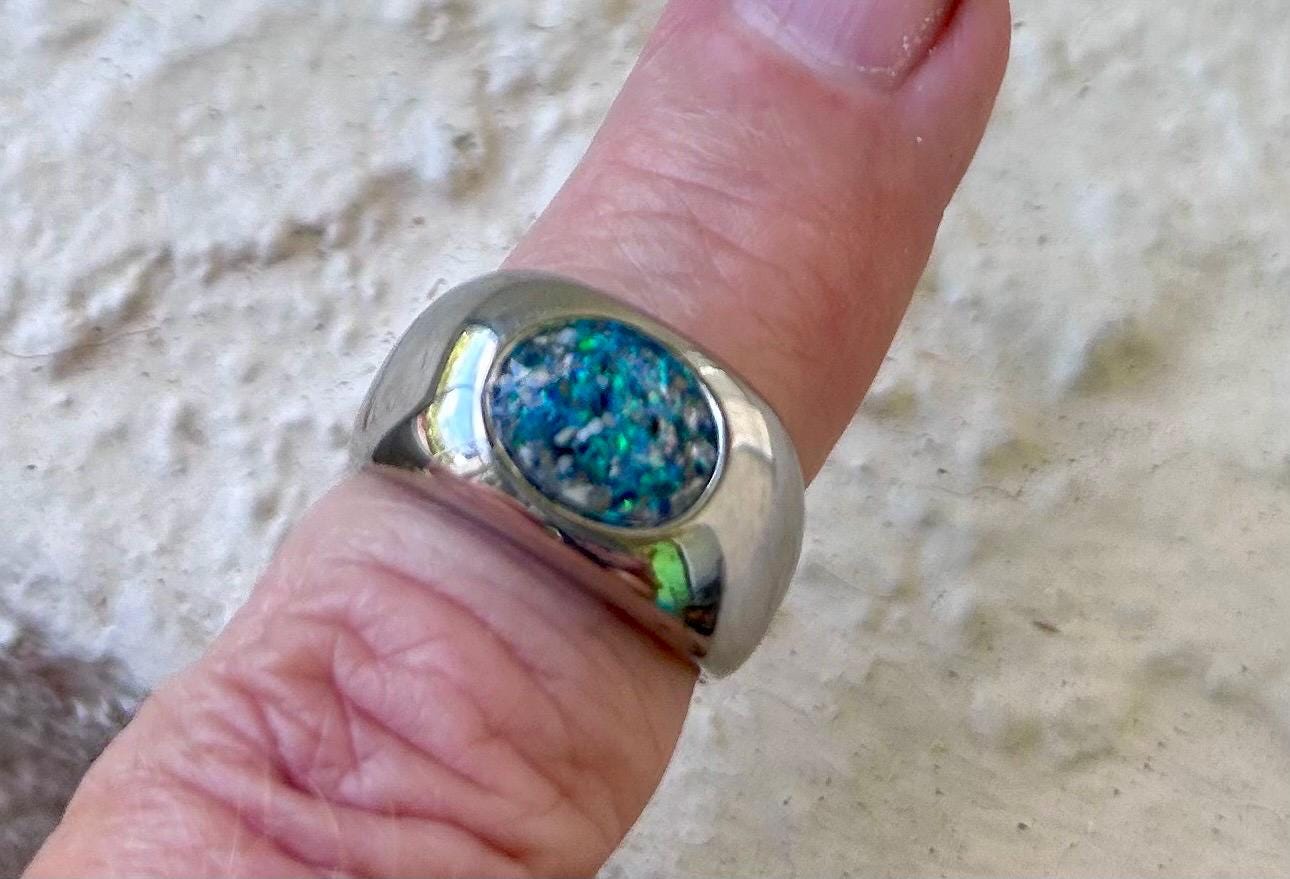 Pet ash Ring, human ash Ring, jewelry Opal Ring Mens-Memorial Keepsake Ring Unisex Ring ,Men’s Memorial pet jewelry, Ring for ashes, fur