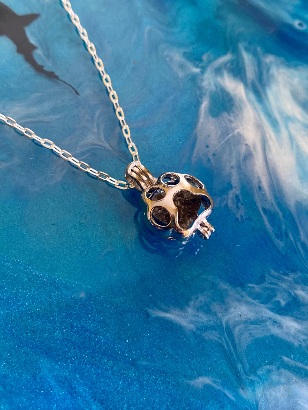 Sterling Silver Pet Paw Cremation Pendant: Ash Memorial Necklace