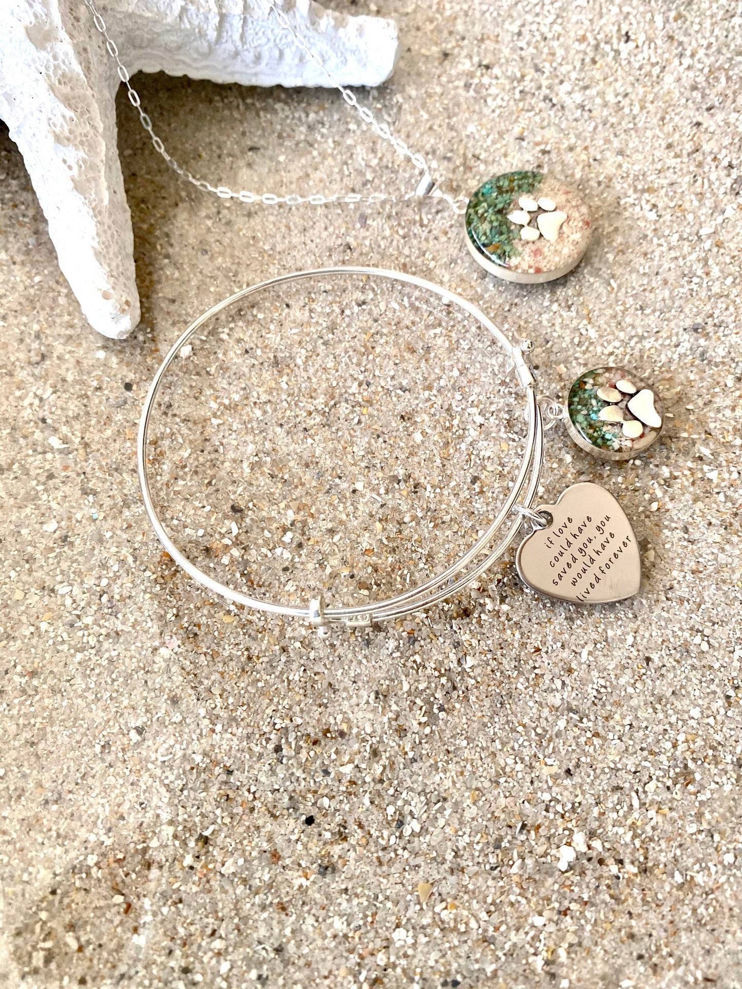 Cremation Sterling Silver Bangle Ocean Pendant Ashes-Cremation  Jewelry -UM Necklace Ash Necklace Pet Memorial Cremation ash Jewelry