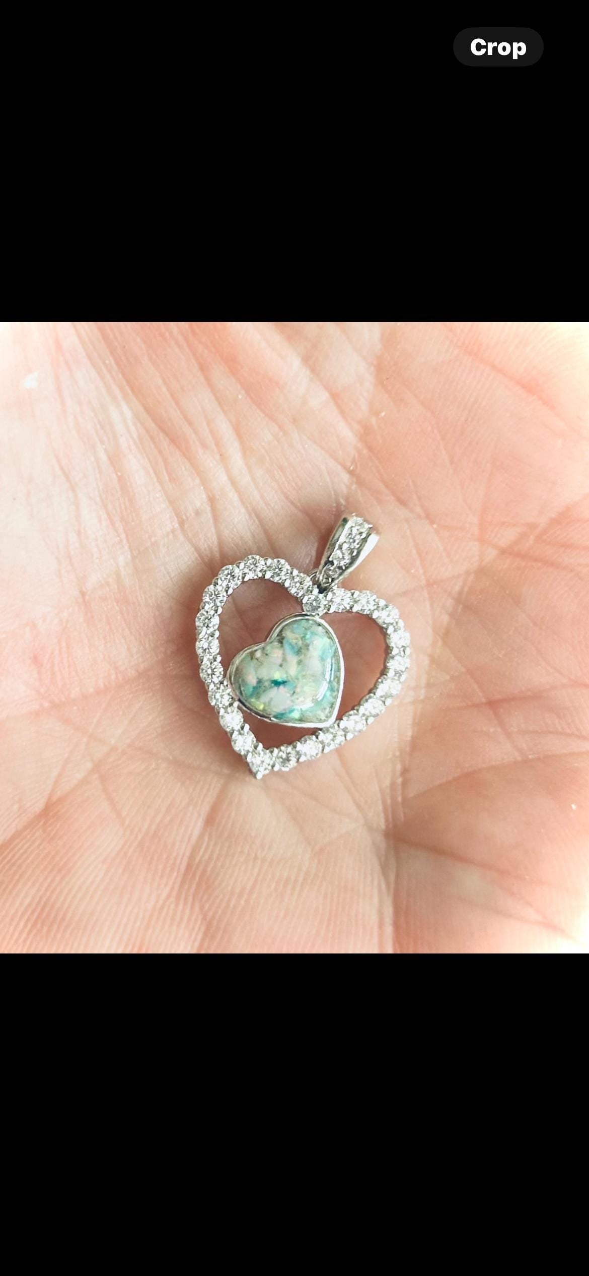 Cremation Ash Necklace, Pet Memorial Jewelry, Ashes keepsake, Heart Necklace for ashes, Sterling Silver, Gold Cremation Jewelry with Opal