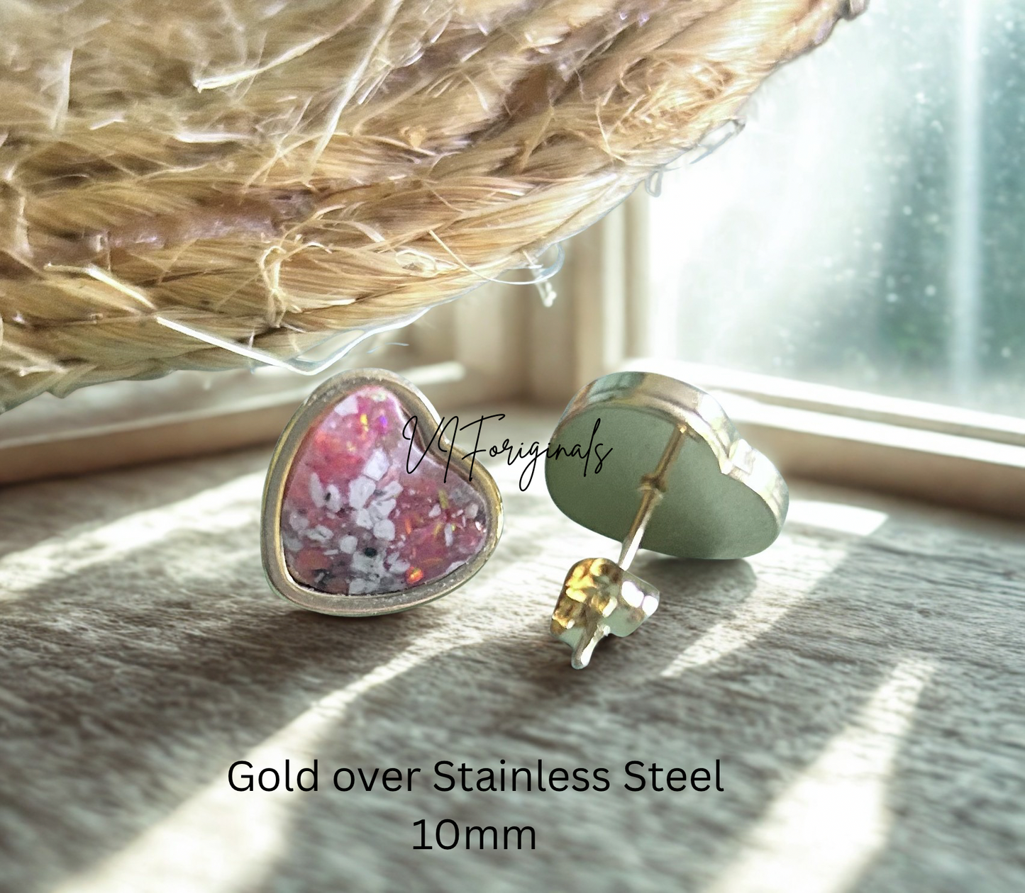 Cremation Heart Earrings, Ash Jewelry Opal Human, Pet Memorial Earrings: Cremation Jewelry, Memorial Keepsake,Earrings for Ashes or Fur Petals