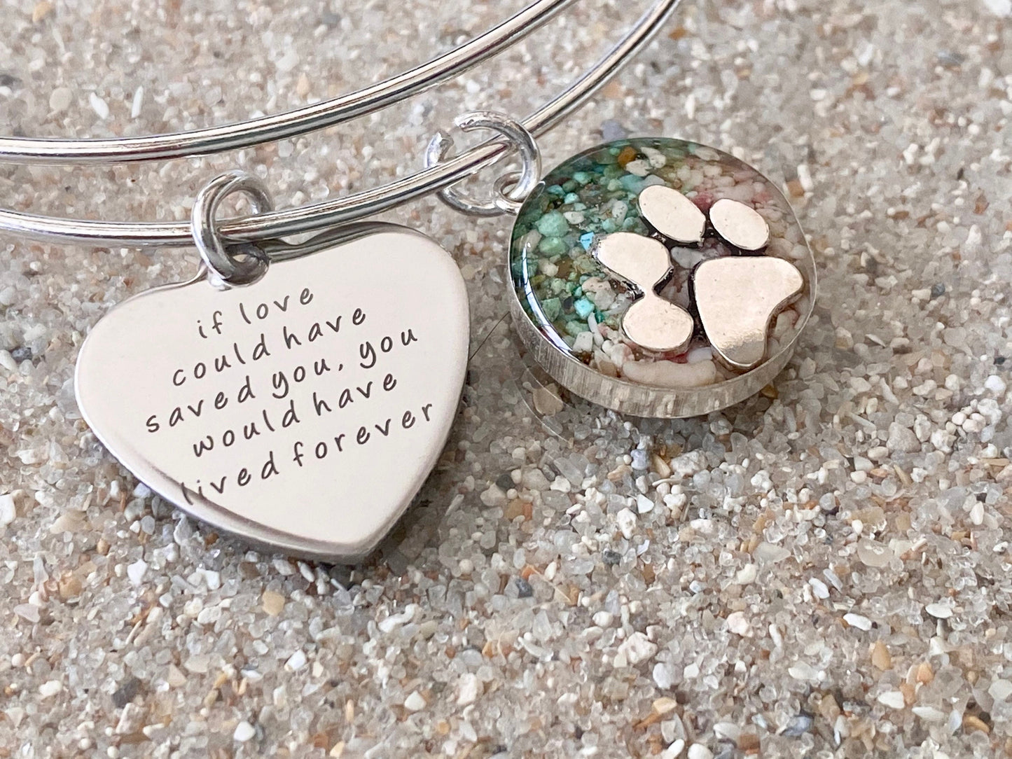 Cremation Sterling Silver Bangle Ocean Pendant Ashes-Cremation  Jewelry -UM Necklace Ash Necklace Pet Memorial Cremation ash Jewelry
