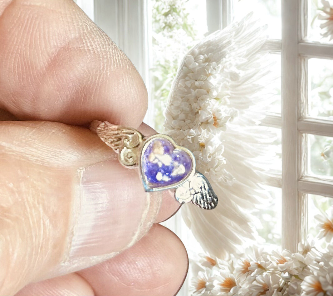 Angel Wing Cremation Ring for Ashes | Sterling Silver Open Heart Memorial Ring, Guardian Angel Urn Jewelry, Bereavement Gift”