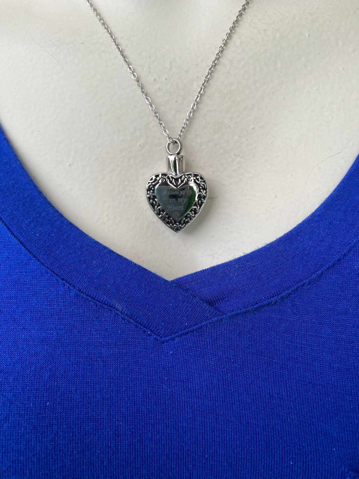 Pet Cremation Urn Necklace: Stainless Steel Heart Locket, Paw Prints