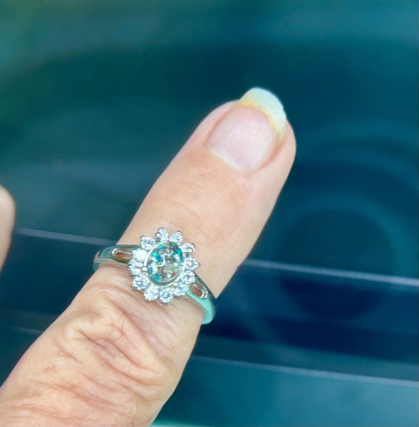 Human, Pet Ash Opal Ring: Stainless Steel Cremation Jewelry with Opal