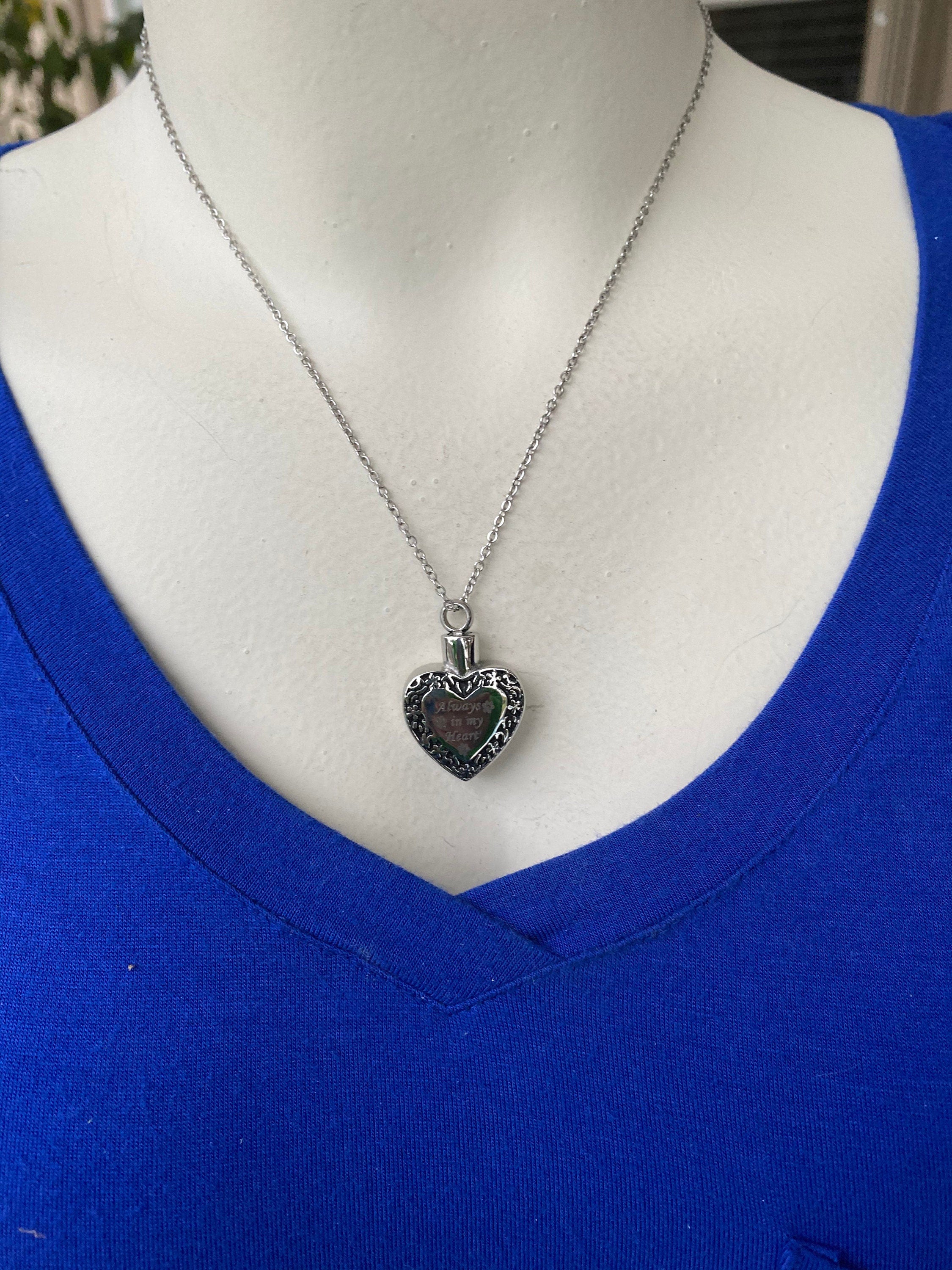 Pet Cremation Urn Necklace: Stainless Steel Heart Locket, Paw Prints