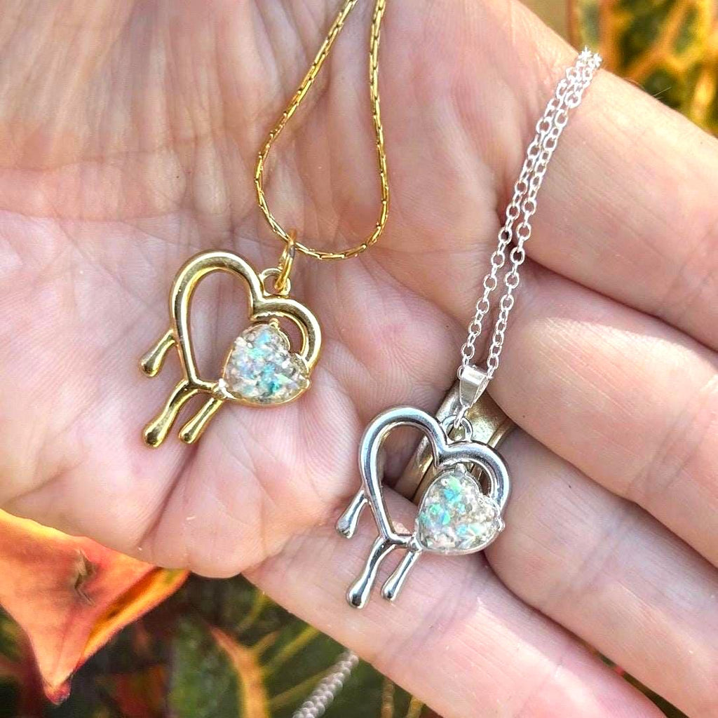 Opal Bleeding Heart Pet Ash Necklace: Stainless Steel Cremation Jewelry,Opal Pet Ash Necklace, Memorial Keepsake, Pendant for Ashes
