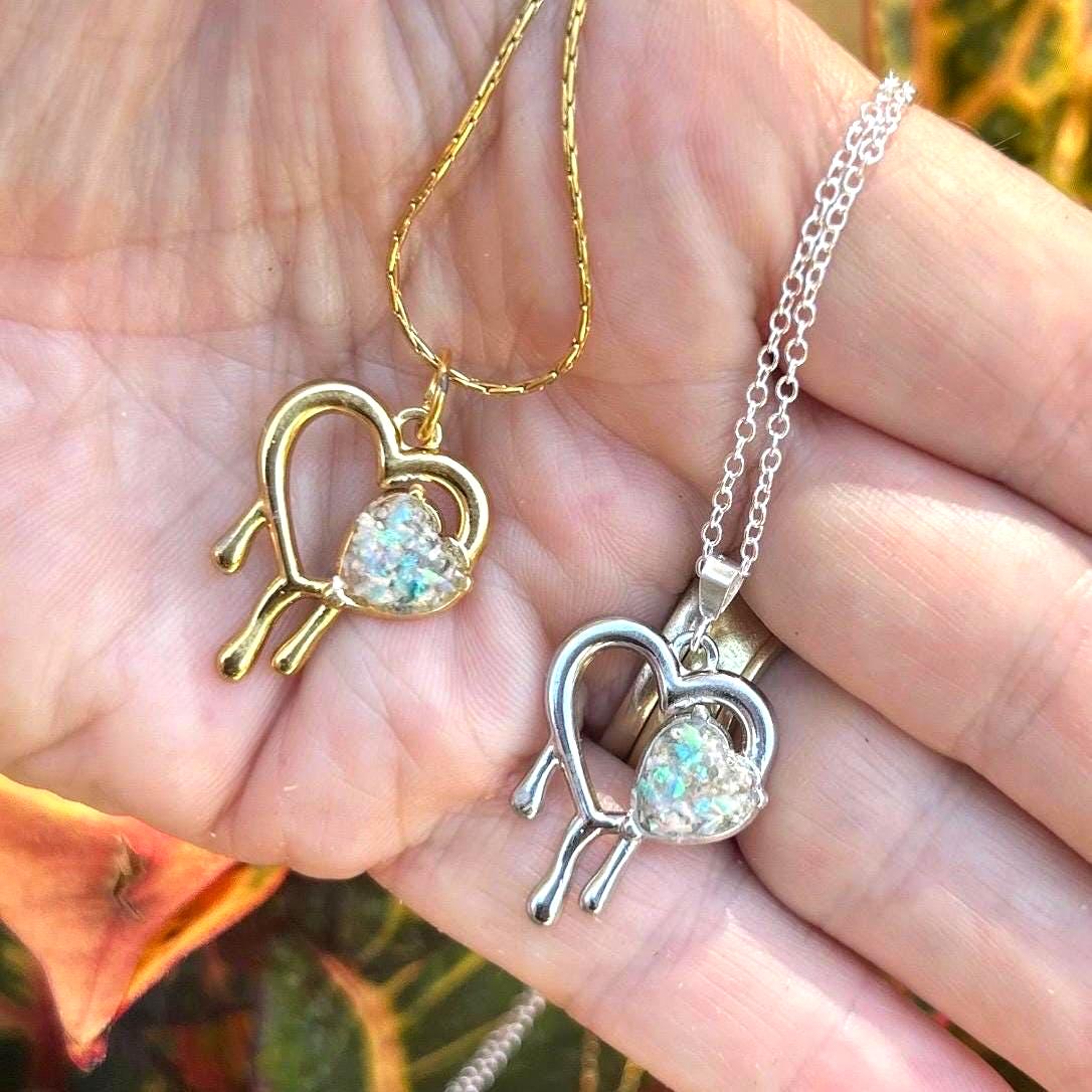 Opal Bleeding Heart Pet Ash Necklace: Stainless Steel Cremation Jewelry,Opal Pet Ash Necklace, Memorial Keepsake, Pendant for Ashes