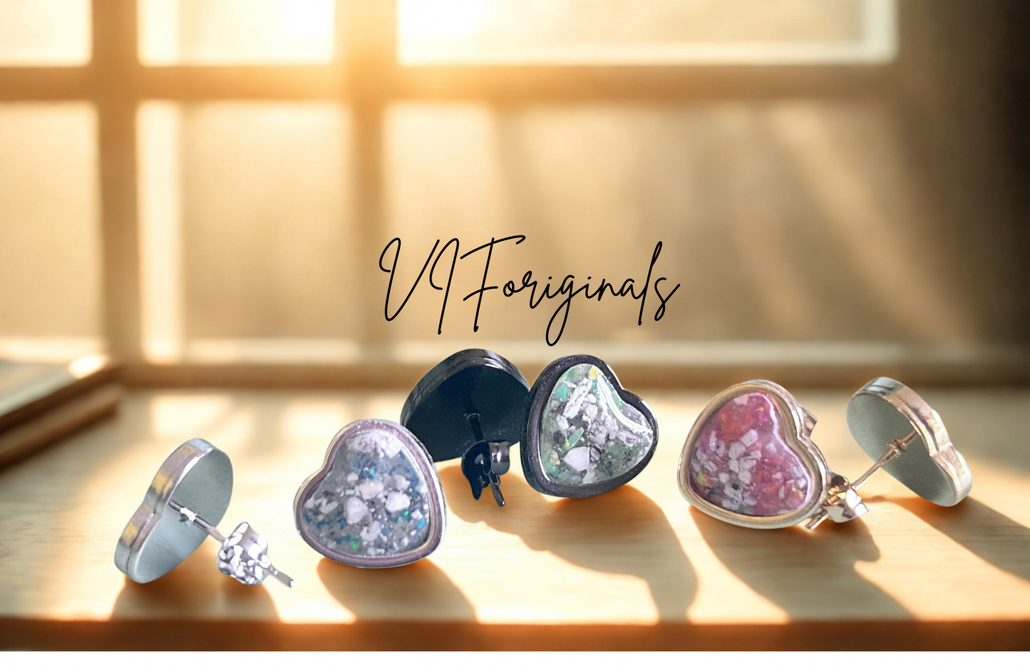 Cremation Heart Earrings, Ash Jewelry Opal Human, Pet Memorial Earrings: Cremation Jewelry, Memorial Keepsake,Earrings for Ashes or Fur Petals