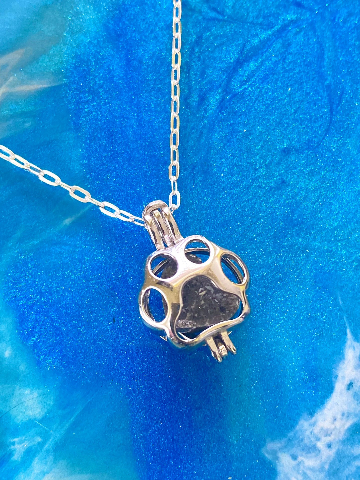 Sterling Silver Pet Paw Cremation Pendant: Ash Memorial Necklace