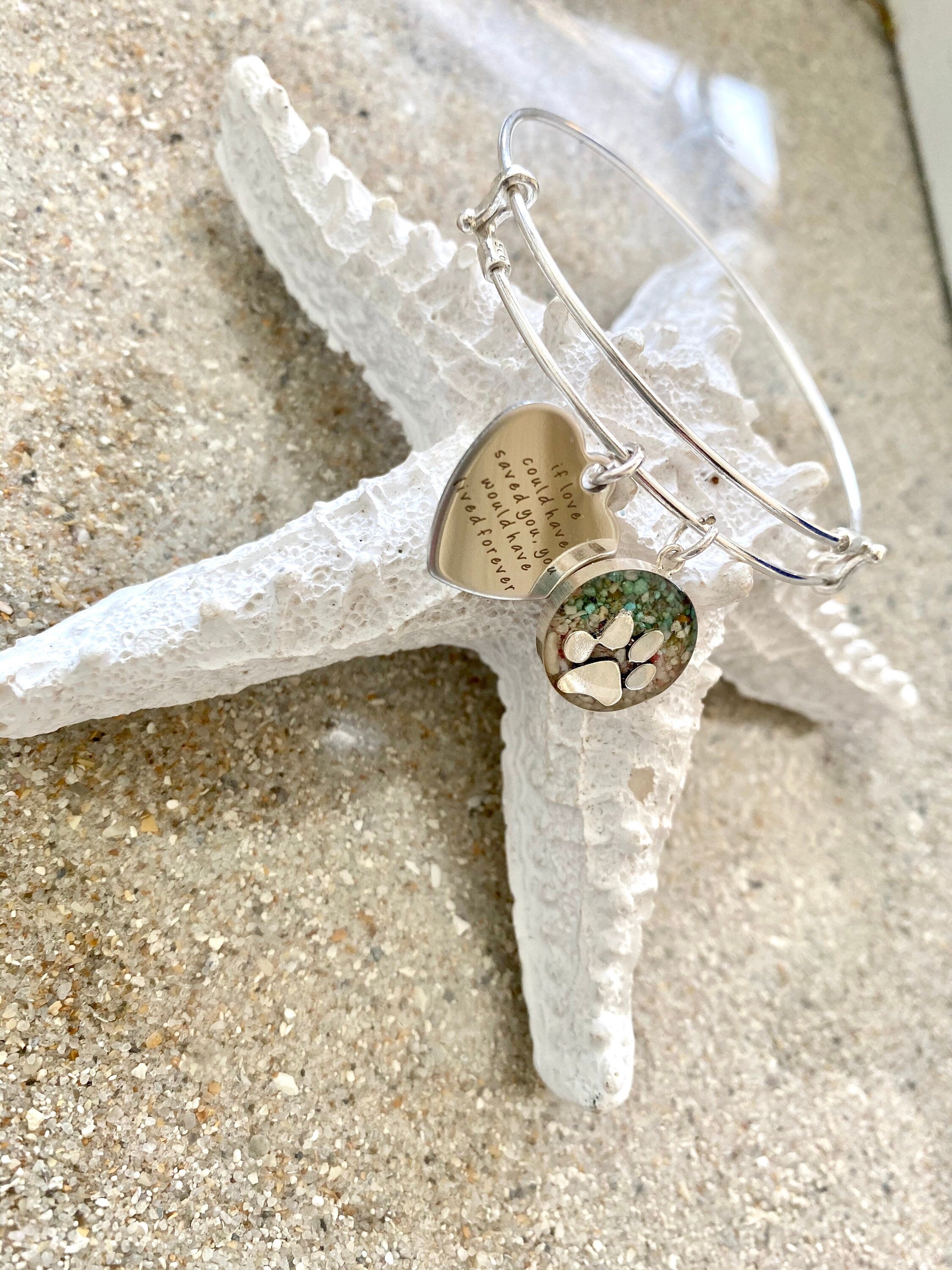 Beach Cremation Sterling Silver Bangle Ocean Pendant Ashes-Cremation  Jewelry -UM Necklace Ash Necklace Pet Memorial Cremation ash Jewelry
