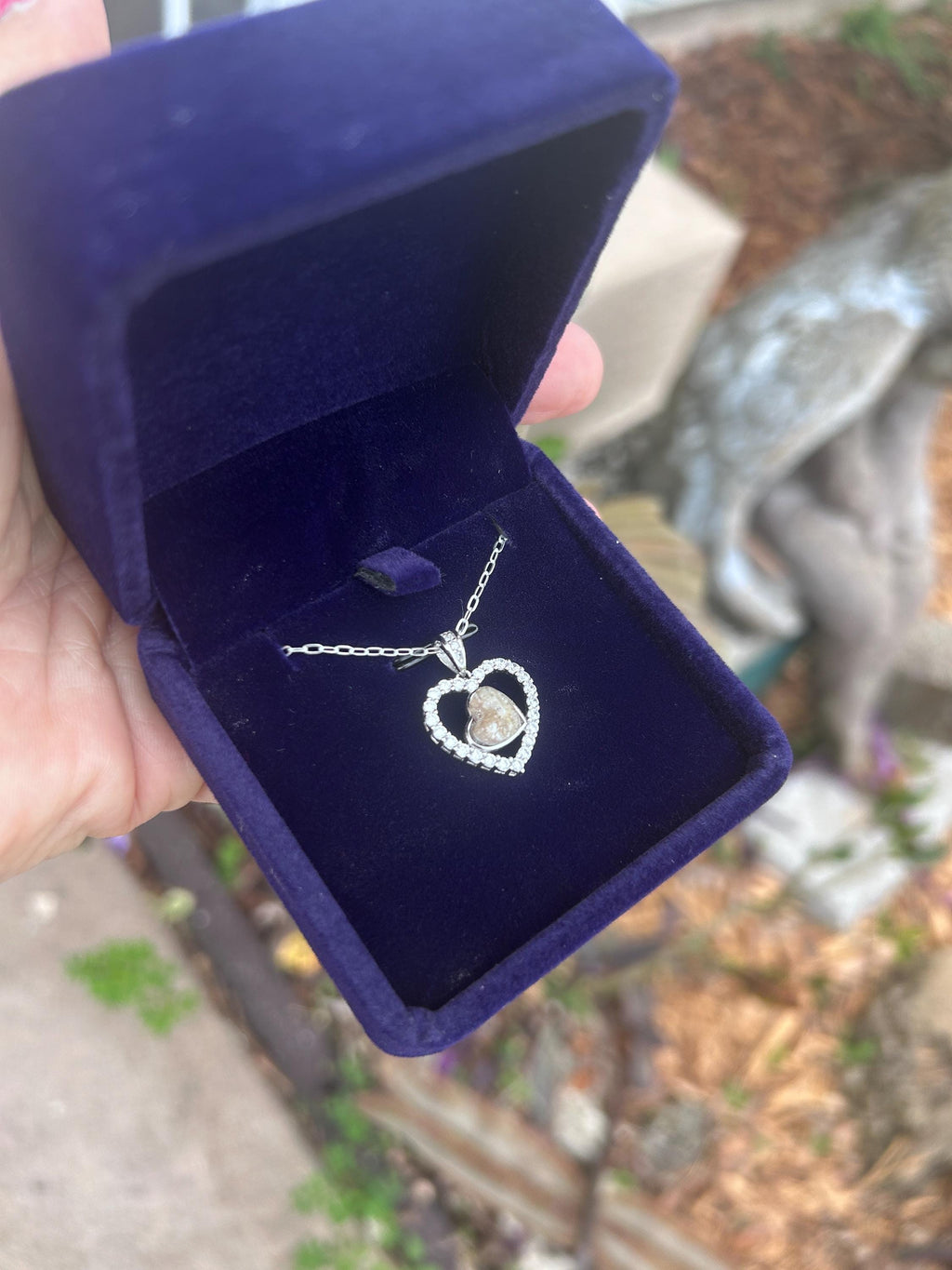 Cremation Ash Necklace, Pet Memorial Jewelry, Ashes keepsake, Heart Necklace for ashes, Sterling Silver, Gold Cremation Jewelry with Opal