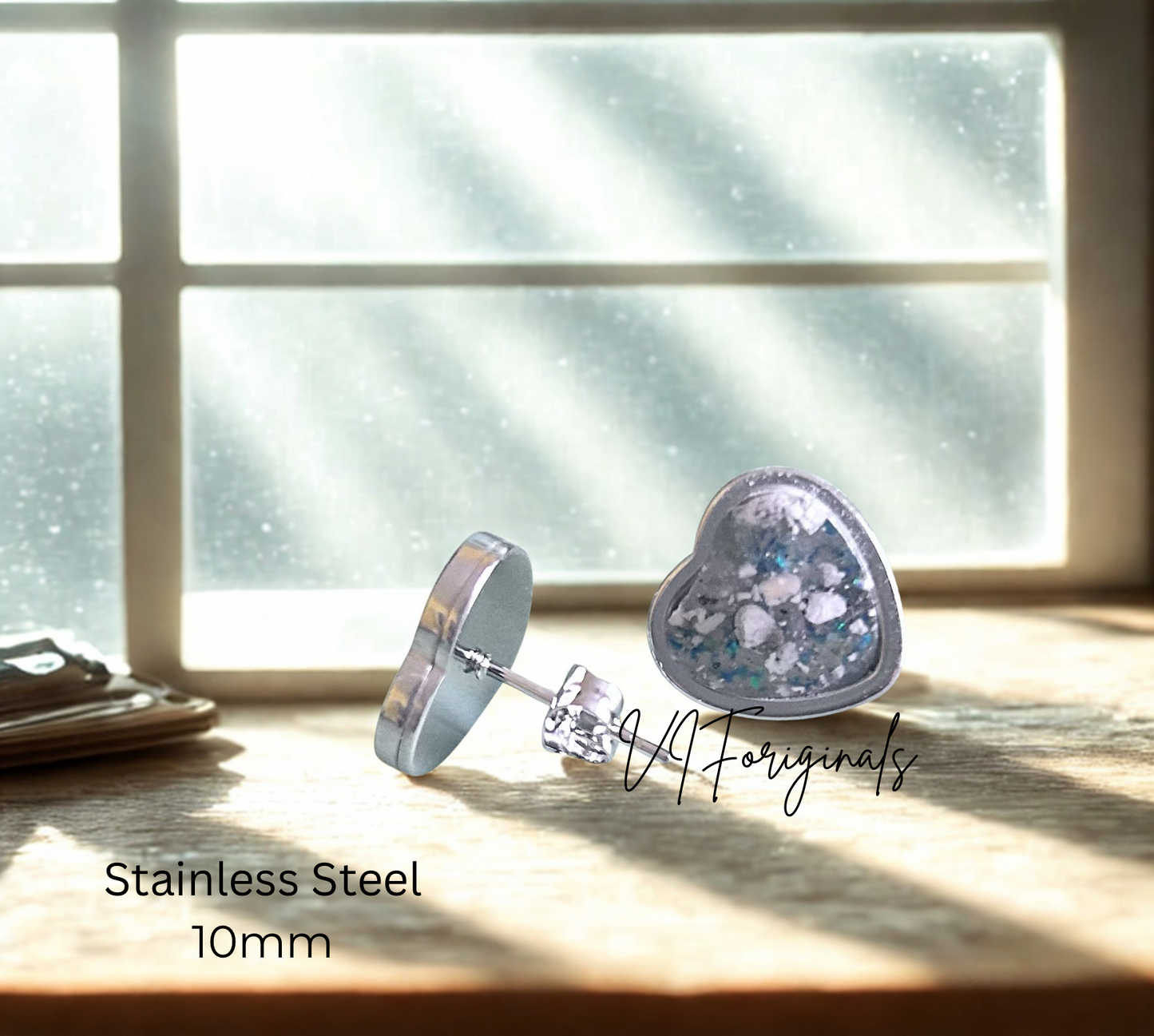 Cremation Heart Earrings, Ash Jewelry Opal Human, Pet Memorial Earrings: Cremation Jewelry, Memorial Keepsake,Earrings for Ashes or Fur Petals