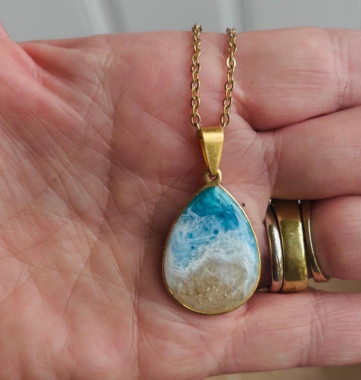 Teardrop Cremation Art Necklace- Ocean Pendant Ashes-Cremation  Jewelry - Ash Necklace Human Pet Memorial Cremation ash Jewelry