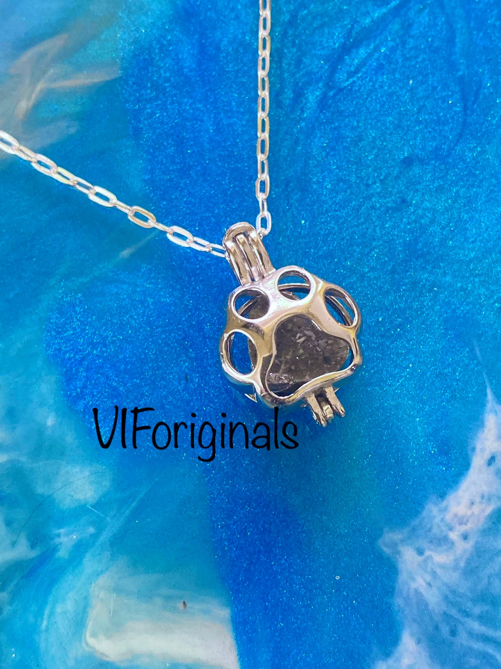 Sterling Silver Pet Paw Cremation Pendant: Ash Memorial Necklace