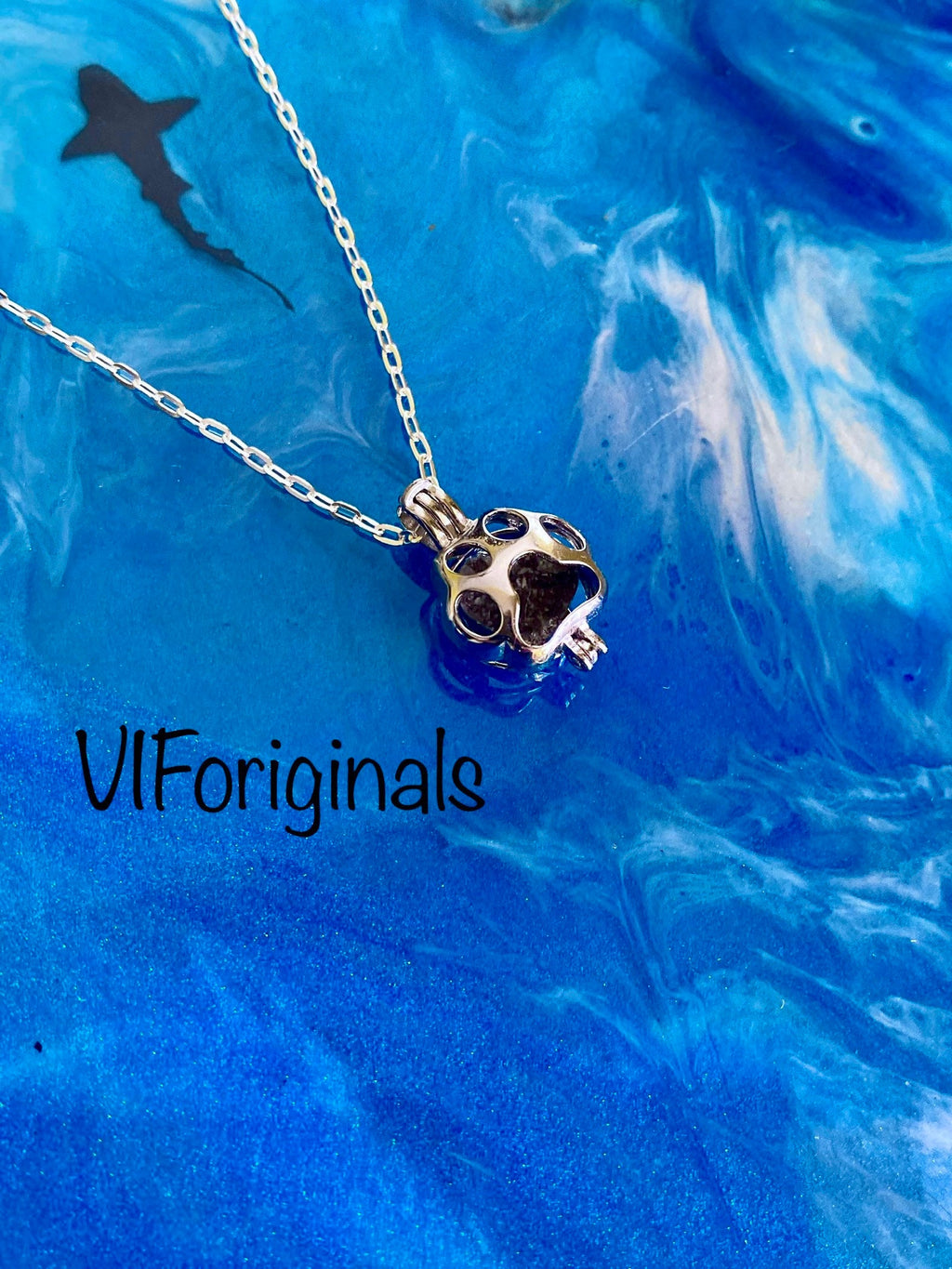 Sterling Silver Pet Paw Cremation Pendant: Ash Memorial Necklace