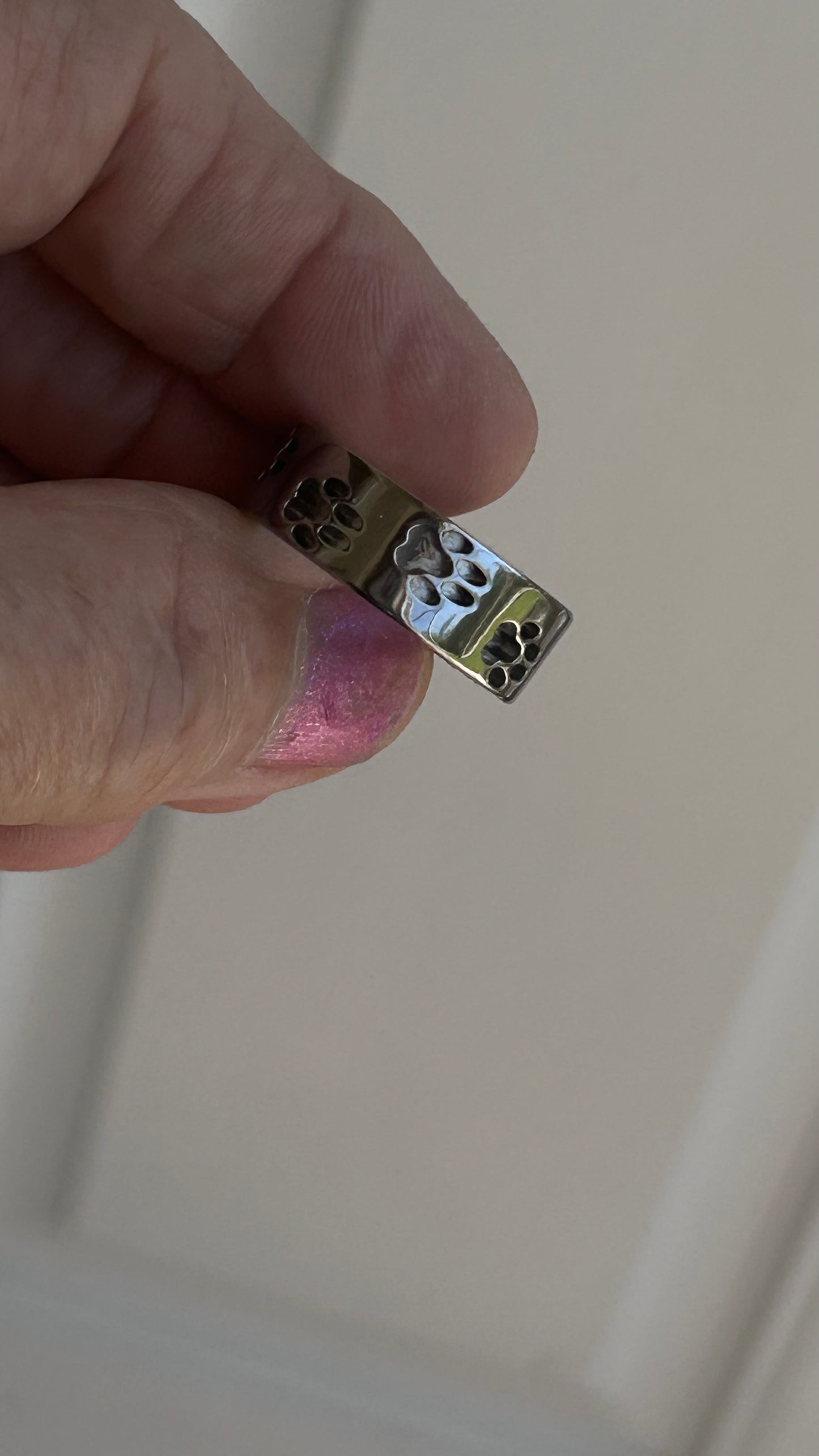 Custom Paw Print Pet Cremation Ring with Ashes – Titanium Memorial Ring -Band for Dog/Cat Lost