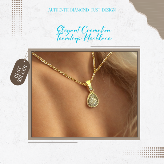 Diamond Dust Ash Jewelry Teardrop Memorial Necklace: Stainless Steel Cremation Jewelry, Memorial Keepsake, Pendant for Ashes or Fur