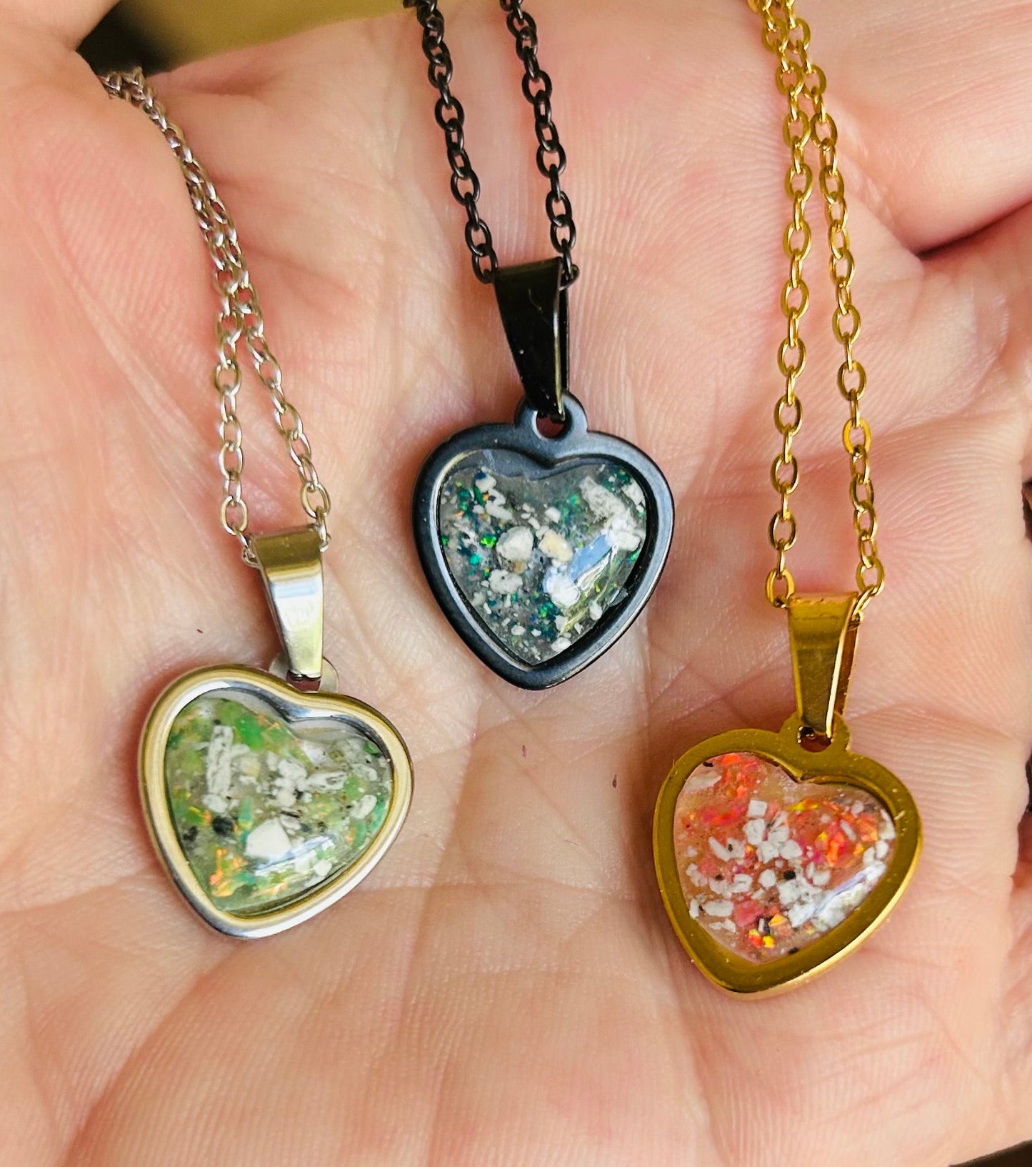 Personalized Creamation Ash Heart Necklace, Memorial Jewelry, Ash Keepsake, Heart Neckace for Ashes, Cremation Jewelry with Opals