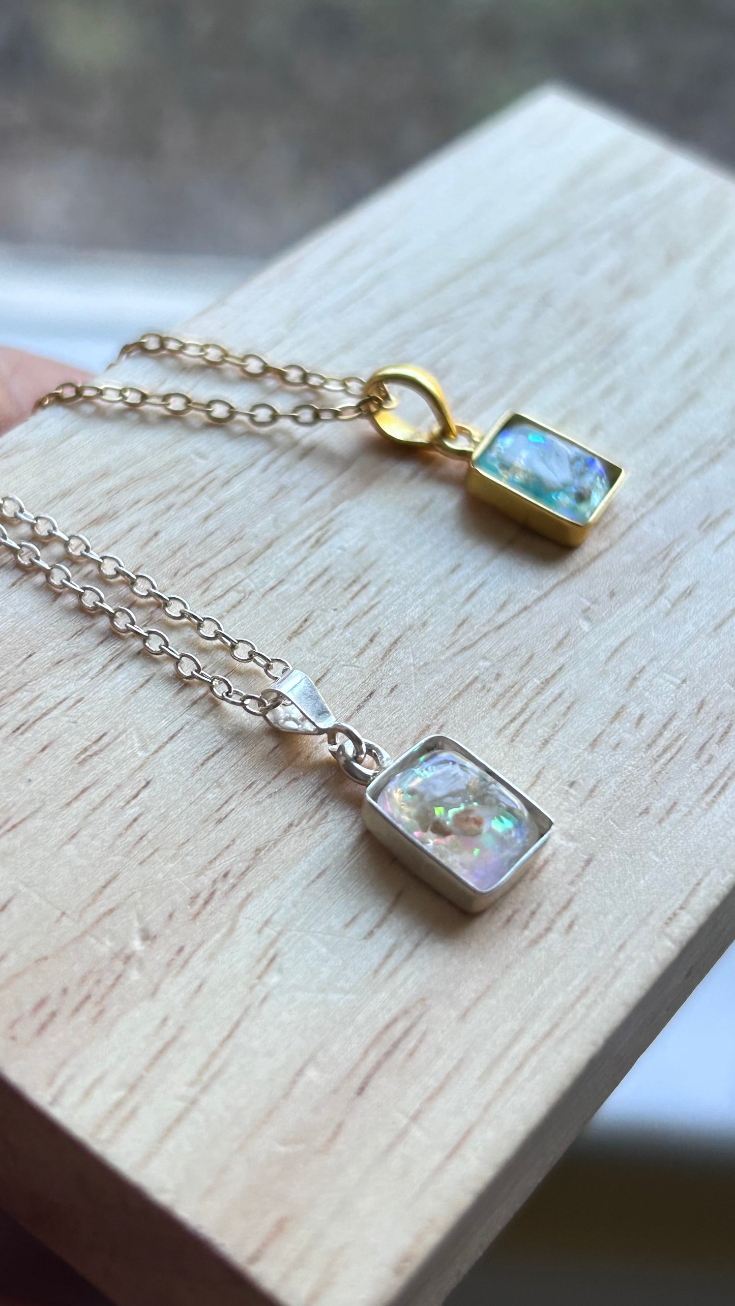 Custom Cremation Ashes Necklace, Sterling Silver Square Pendant with Iridescent Glow, Handmade Memorial Jewelry,Remembrance Jewelry