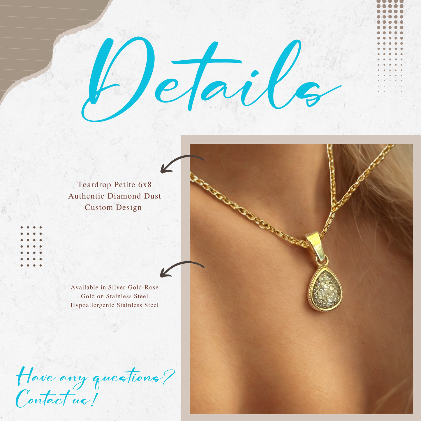 Diamond Dust Ash Jewelry Teardrop Memorial Necklace: Stainless Steel Cremation Jewelry, Memorial Keepsake, Pendant for Ashes or Fur