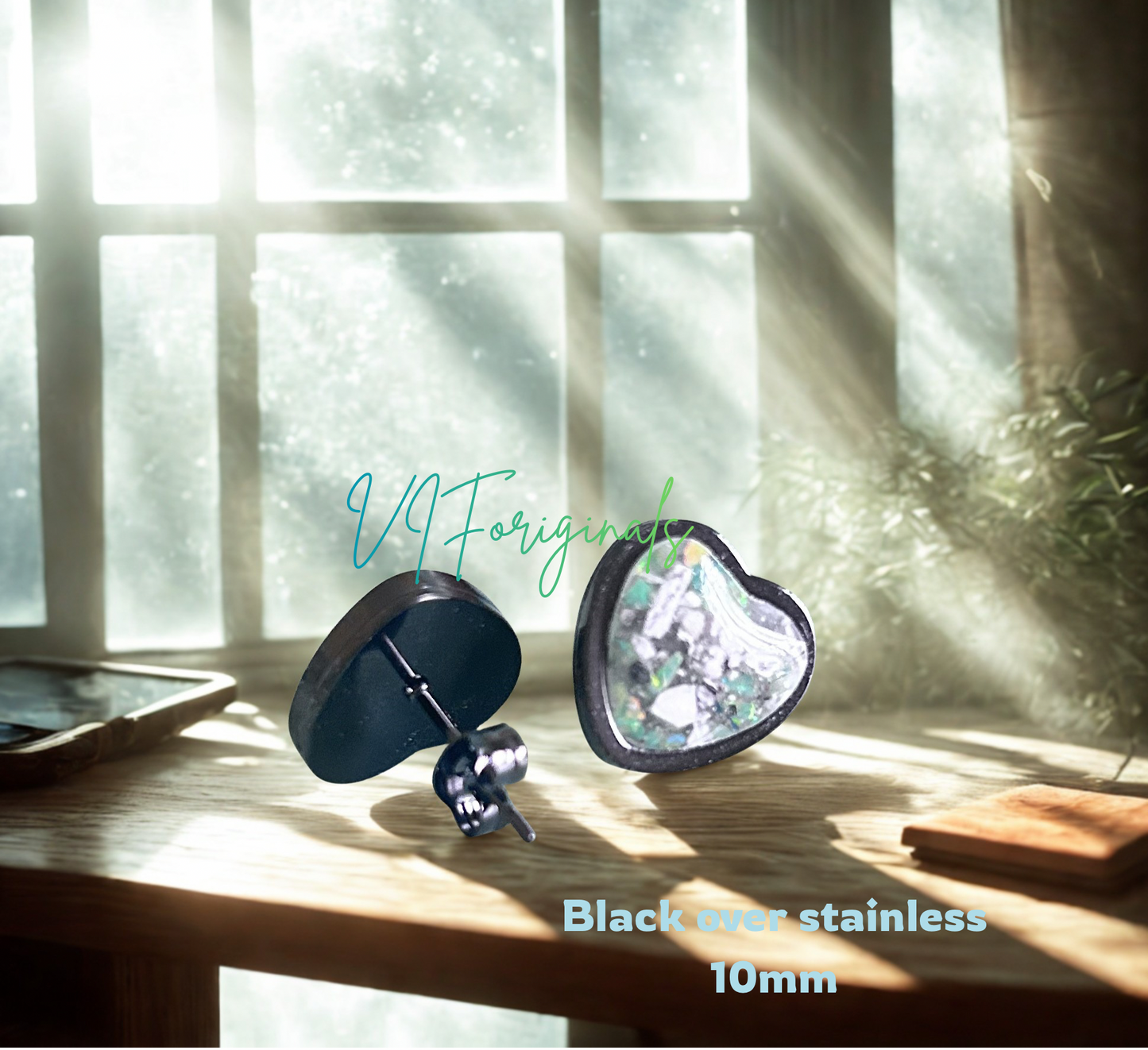 Cremation Heart Earrings, Ash Jewelry Opal Human, Pet Memorial Earrings: Cremation Jewelry, Memorial Keepsake,Earrings for Ashes or Fur Petals