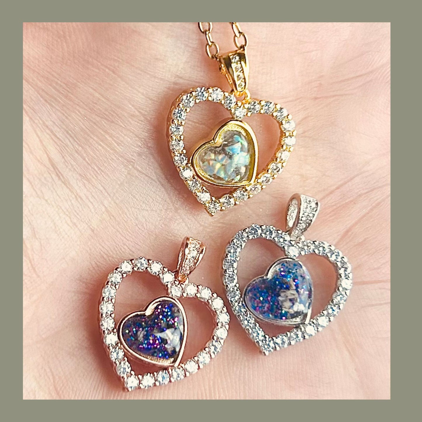 Cremation Ash Necklace, Pet Memorial Jewelry, Ashes keepsake, Heart Necklace for ashes, Sterling Silver, Gold Cremation Jewelry with Opal