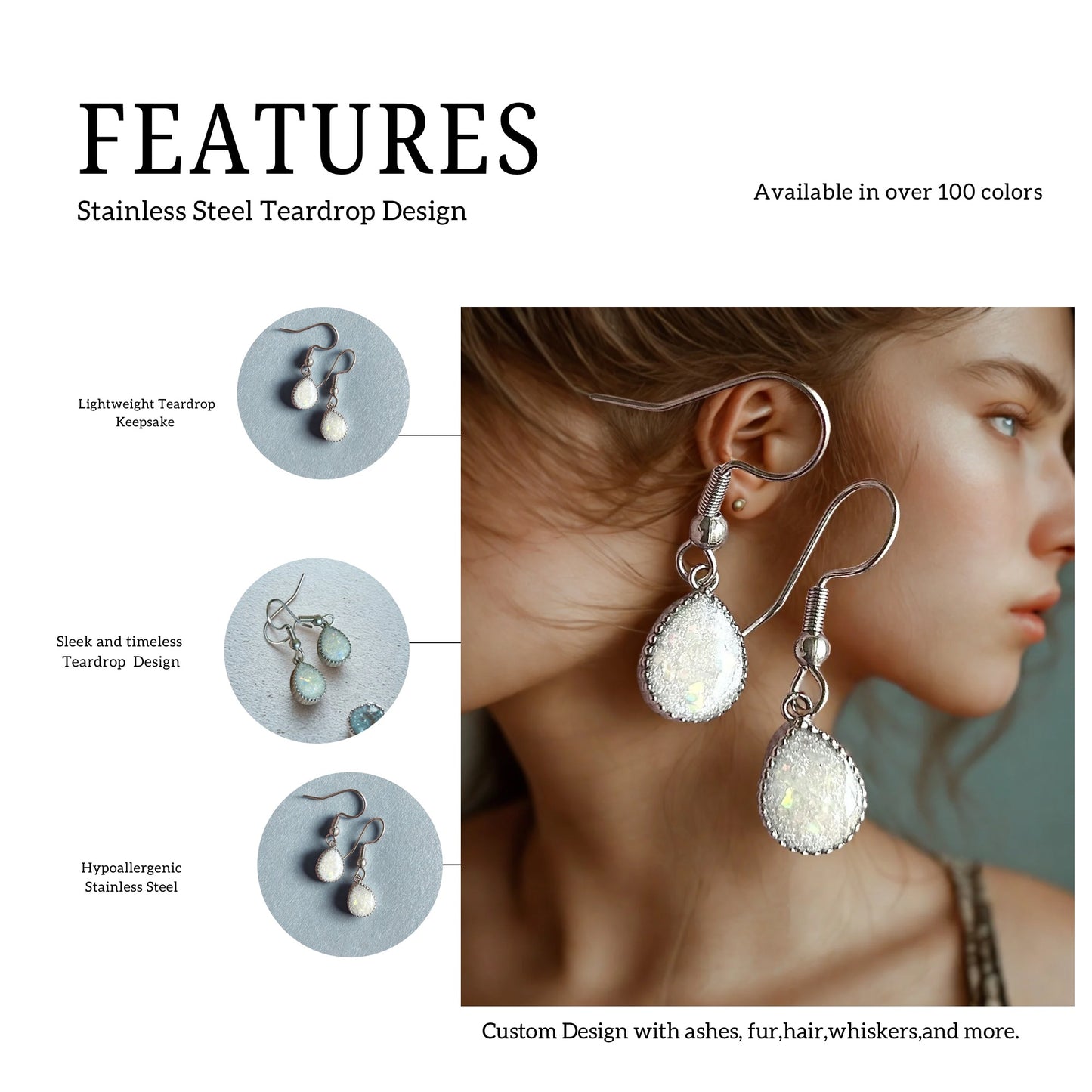 Cremation Ash Jewelry Opal Pet Memorial Earrings:Stainless Cremation Jewelry, Memorial Keepsake,Earrings for Ashes or Fur