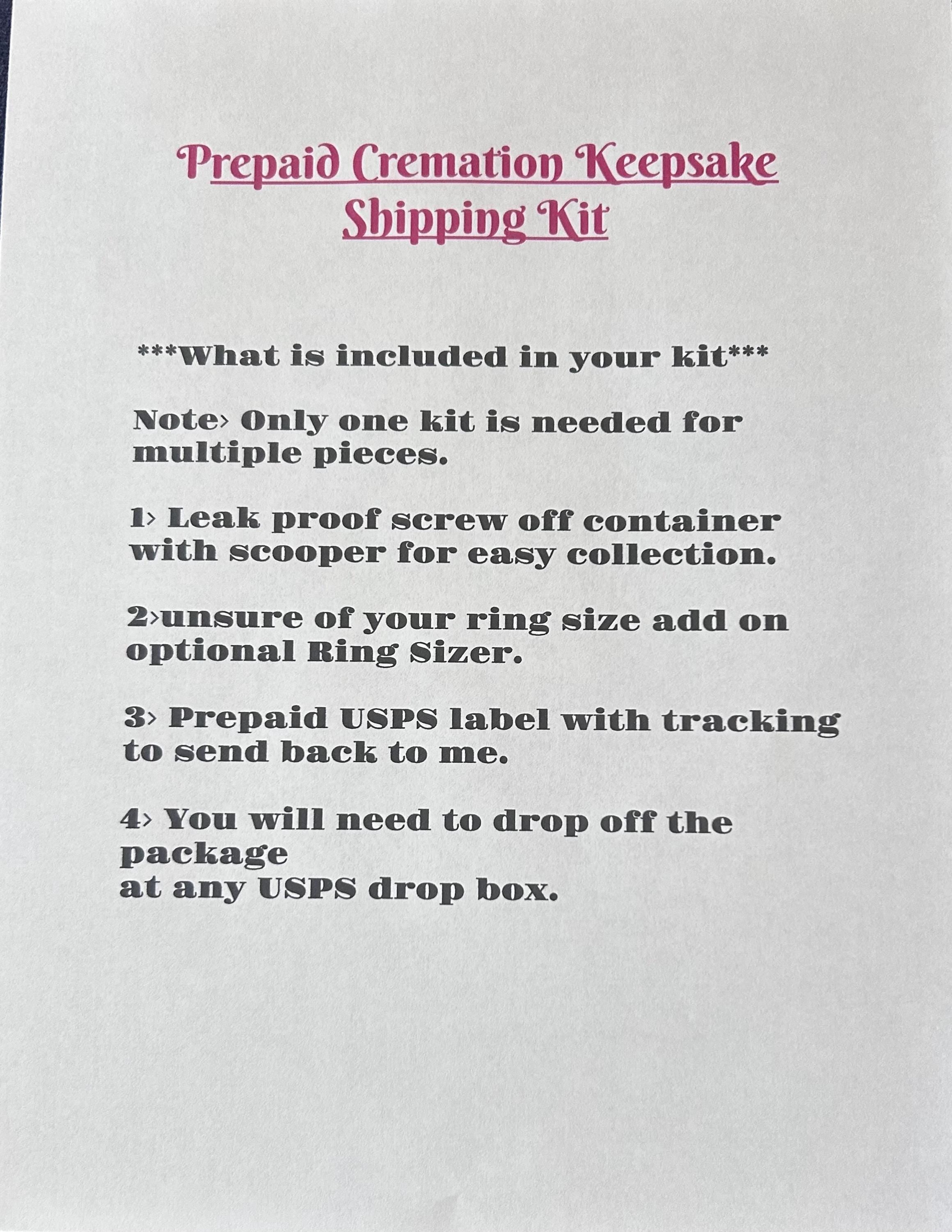 Cremation Collection Kit | Prepaid Shipping Kit | Collection Kit | Keepsake Collection Kit