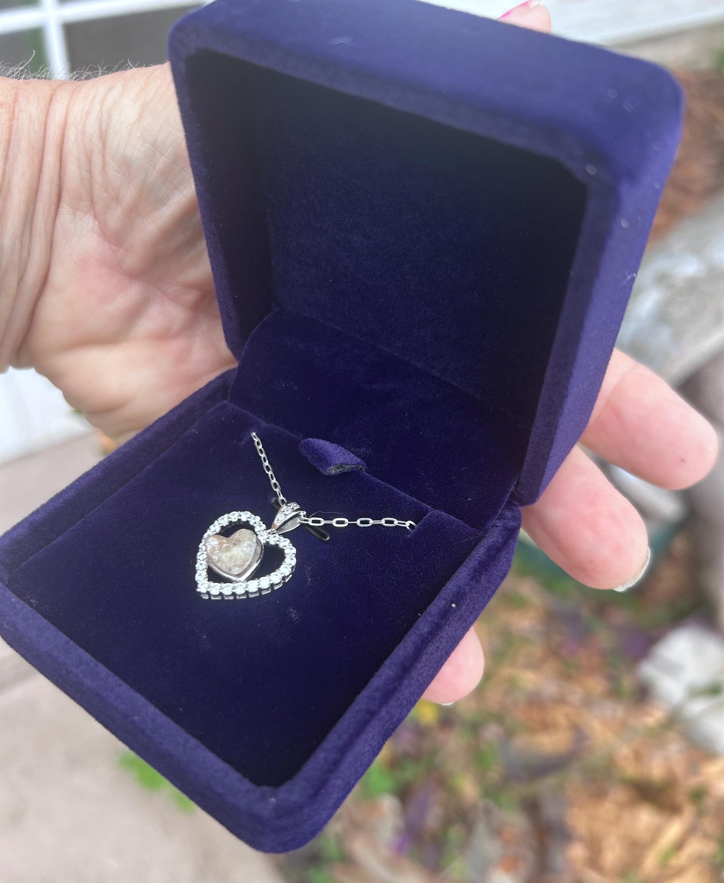 Cremation Ash Necklace, Pet Memorial Jewelry, Ashes keepsake, Heart Necklace for ashes, Sterling Silver, Gold Cremation Jewelry with Opal