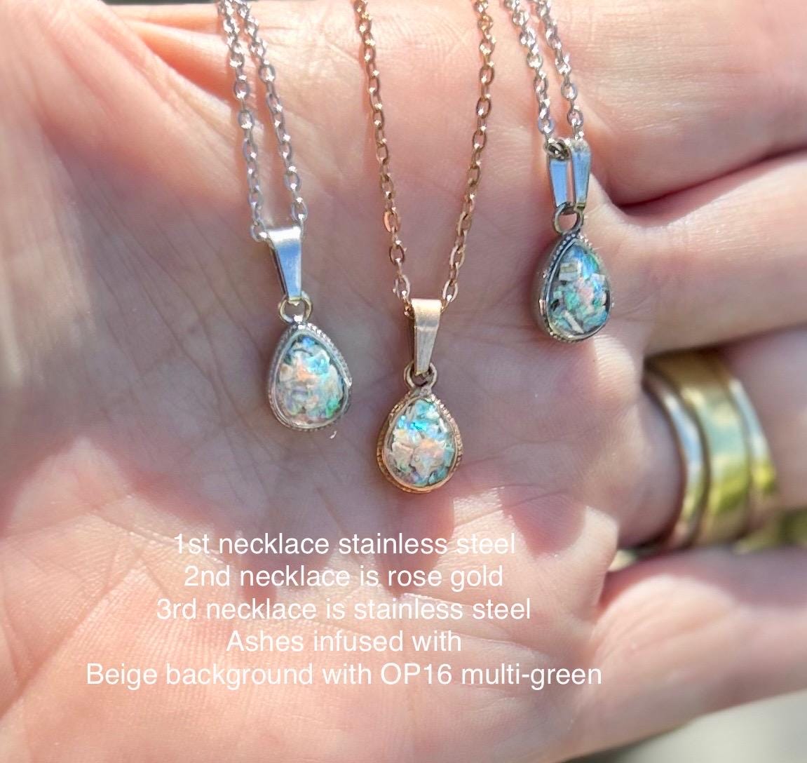 Cremation Ash Jewelry Opal Pet Memorial Necklace: Stainless Steel Cremation Jewelry, Memorial Keepsake, Pendant for Ashes or Fur