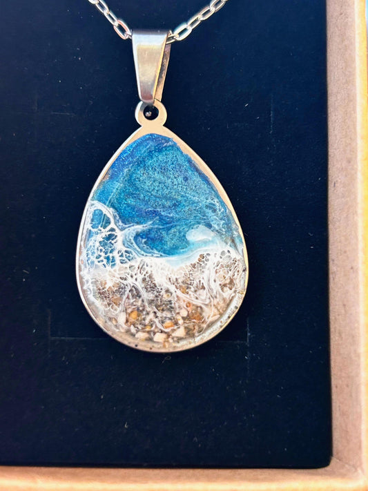 Teardrop Cremation Art Necklace- Ocean Pendant Ashes-Cremation  Jewelry - Ash Necklace Human Pet Memorial Cremation ash Jewelry