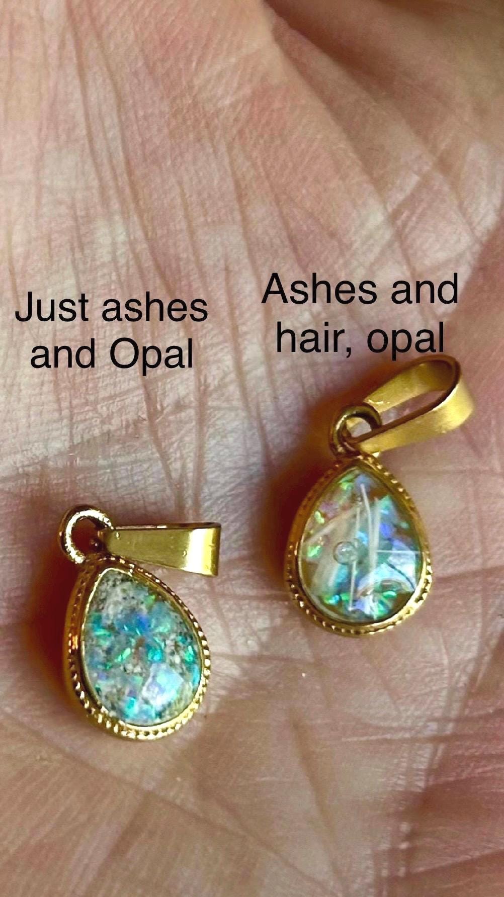 Cremation Ash Jewelry Opal Pet Memorial Necklace: Stainless Steel Cremation Jewelry, Memorial Keepsake, Pendant for Ashes or Fur