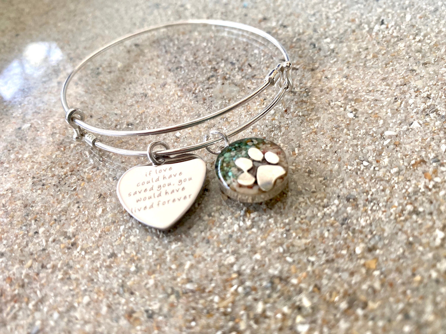 Cremation Sterling Silver Bangle Ocean Pendant Ashes-Cremation  Jewelry -UM Necklace Ash Necklace Pet Memorial Cremation ash Jewelry