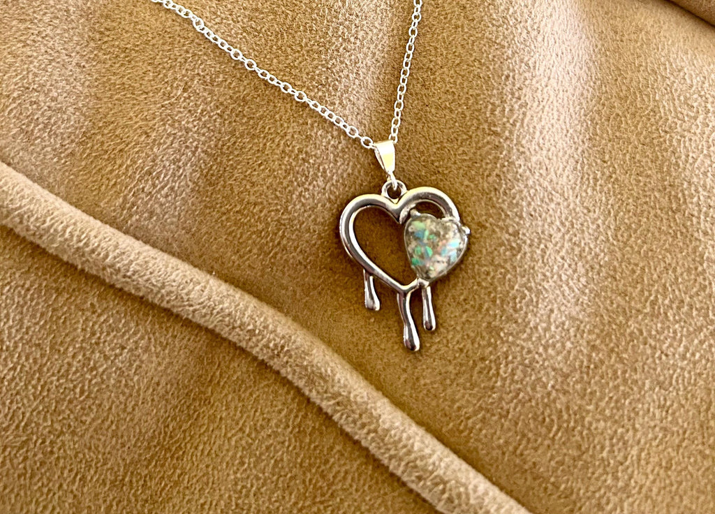 Opal Bleeding Heart Pet Ash Necklace: Stainless Steel Cremation Jewelry,Opal Pet Ash Necklace, Memorial Keepsake, Pendant for Ashes