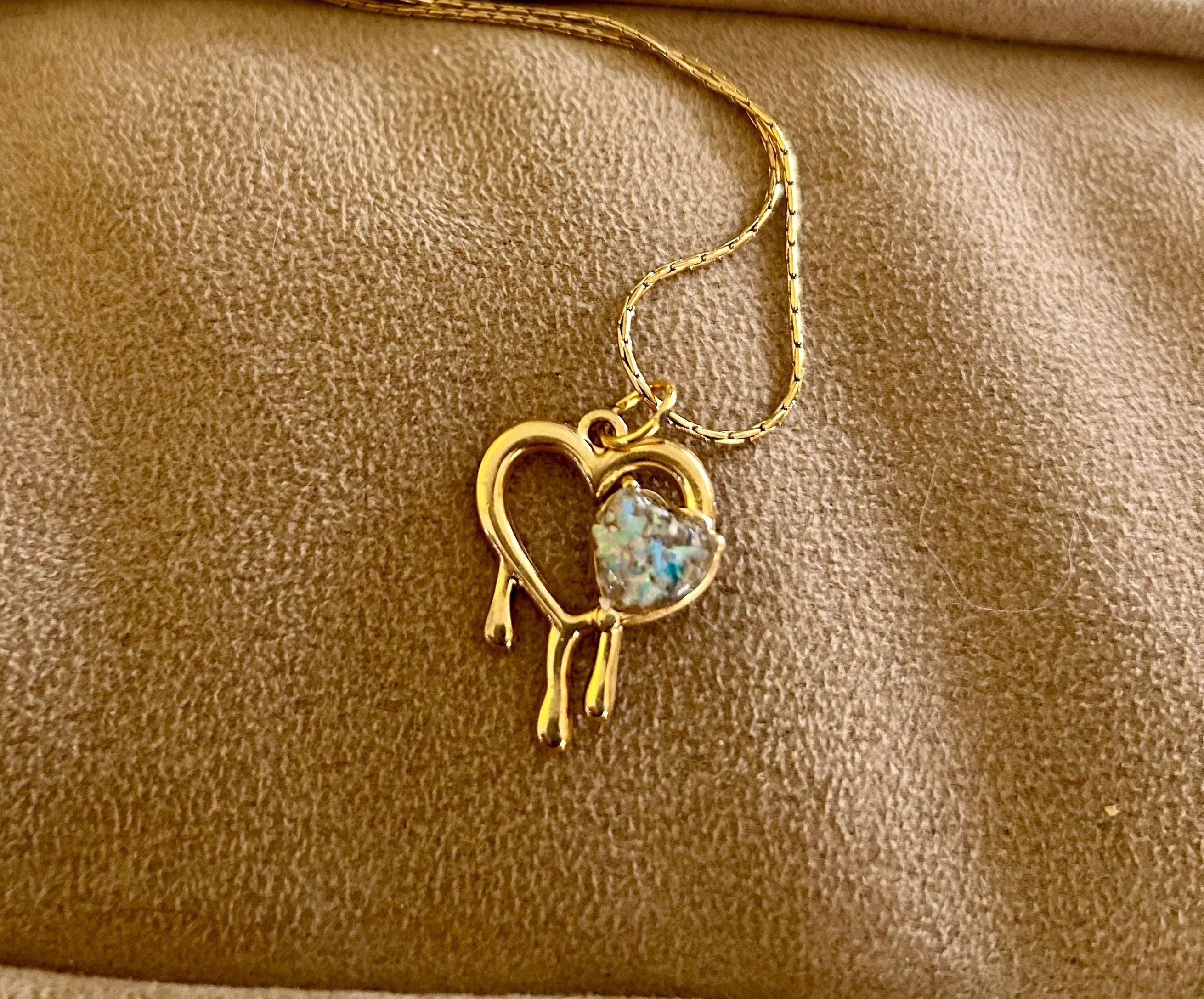 Opal Bleeding Heart Pet Ash Necklace: Stainless Steel Cremation Jewelry,Opal Pet Ash Necklace, Memorial Keepsake, Pendant for Ashes