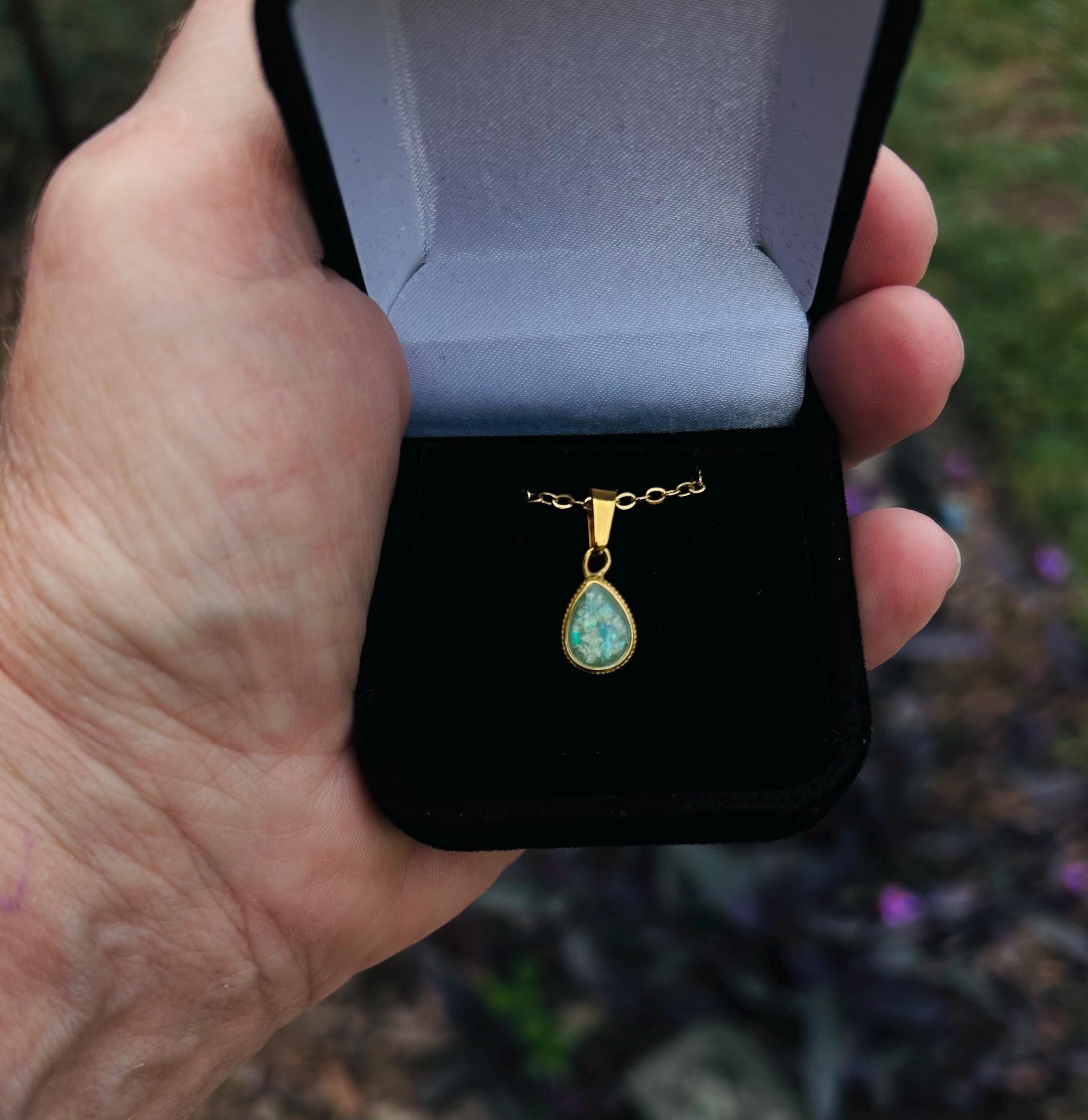 Cremation Ash Jewelry Opal Pet Memorial Necklace: Stainless Steel Cremation Jewelry, Memorial Keepsake, Pendant for Ashes or Fur