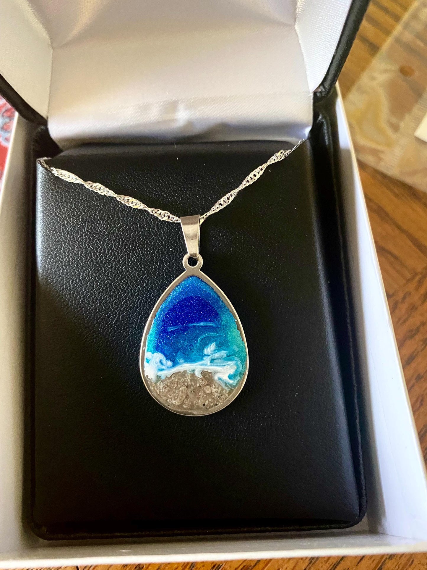 Teardrop Cremation Art Necklace- Ocean Pendant Ashes-Cremation  Jewelry - Ash Necklace Human Pet Memorial Cremation ash Jewelry