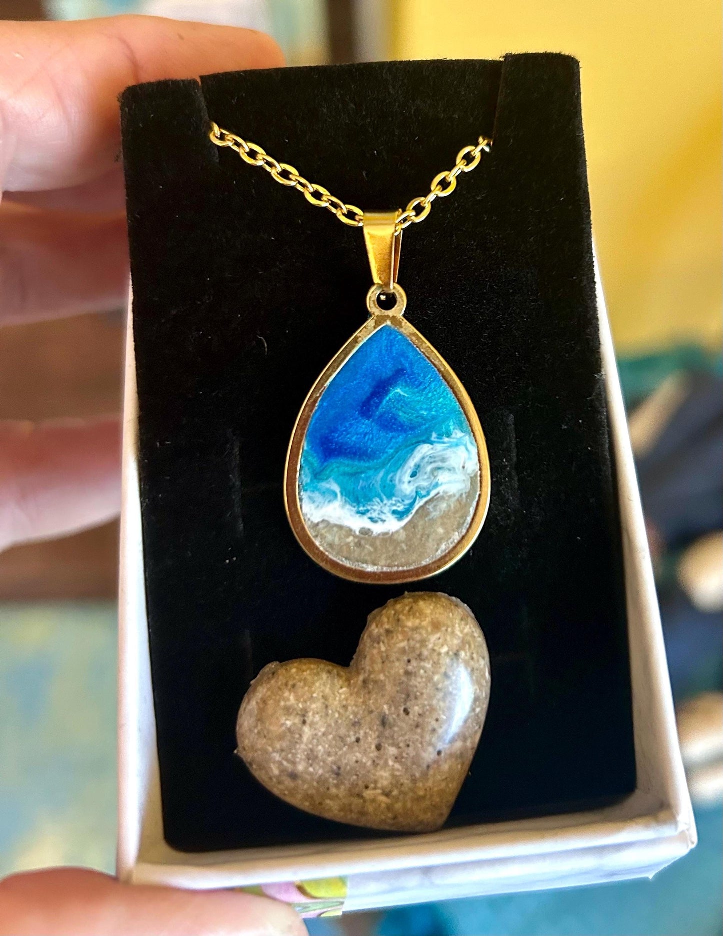 Teardrop Cremation Art Necklace- Ocean Pendant Ashes-Cremation  Jewelry - Ash Necklace Human Pet Memorial Cremation ash Jewelry