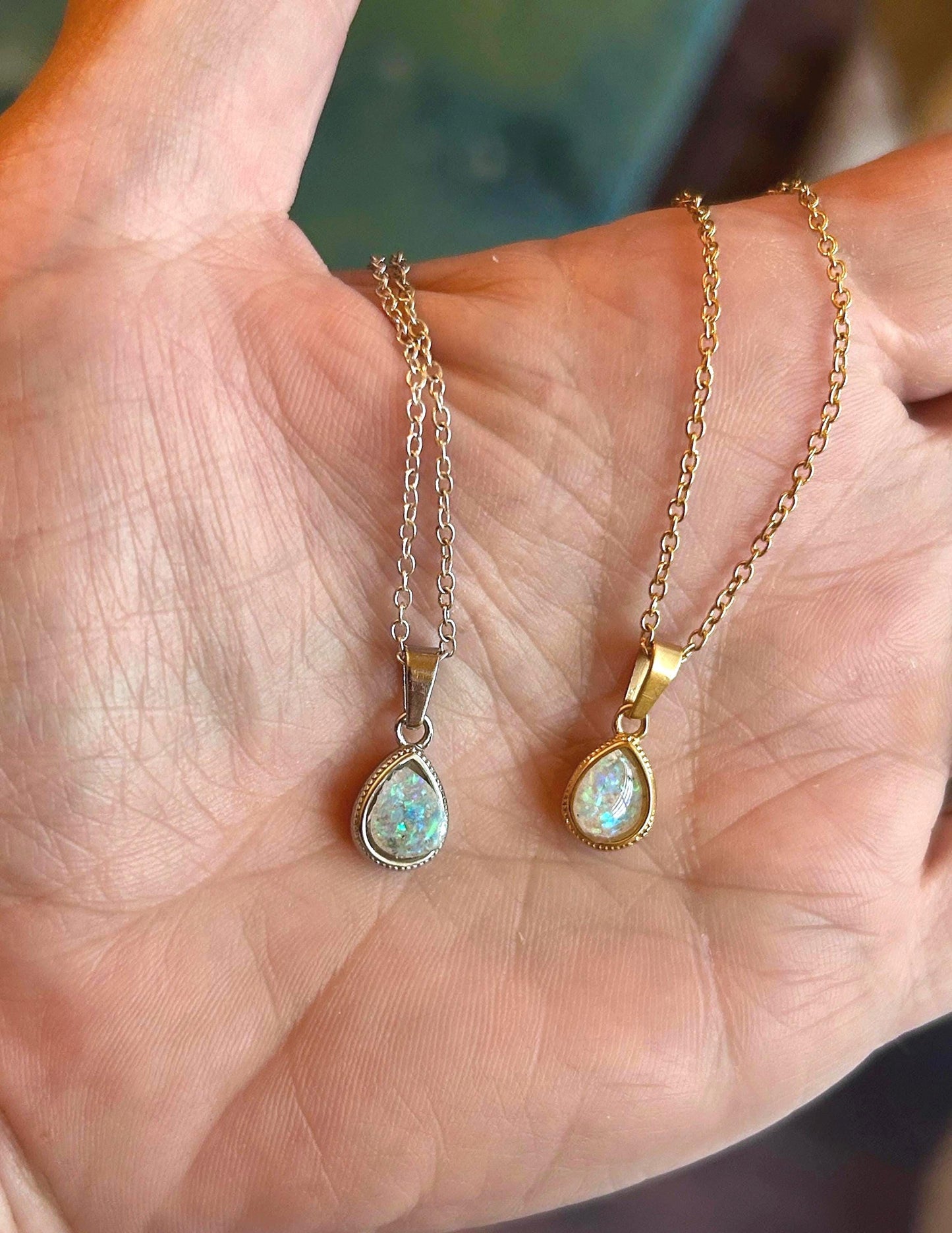 Cremation Ash Jewelry Opal Human, Pet Memorial Necklace: Cremation Jewelry, Memorial Keepsake, Pendant for Ashes or Fur